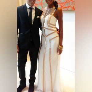 SHEIKE Trifecta Ivory Black Off The Shoulder Peplum Pencil Dress NWT RRP